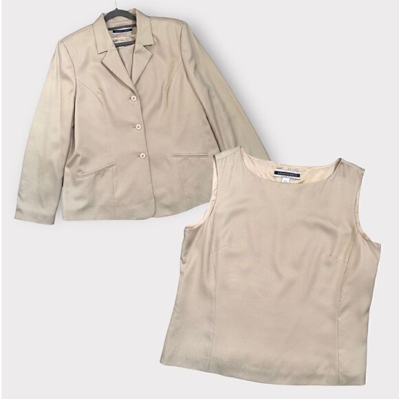 Amanda Smith Pure Silk Ivory Blazer Top 2 Pieces Set Size 16 - Picture 1 of 9